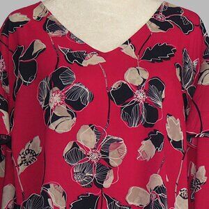Lane Bryant Women's V-Neck Long Sleeve Pink Flowered Pullover Blouse Size 22-24